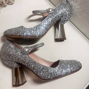 Silver Glitter Mary Jane Heels